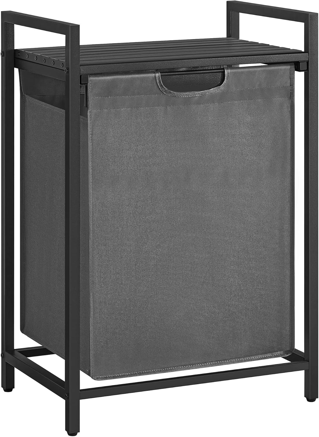 VASAGLE tvättkorg 3 fack, tvättuppsamlare med hyllplan, tvättlåda, tvättpåse i Oxfordtyg, utdragbar, avtagbar, metallram, 3 x 38 L, 92,5 x 33 x 72 cm, svartgrå BLH301G01(Gray+Black/65 L (50 x 33 x 72 cm))