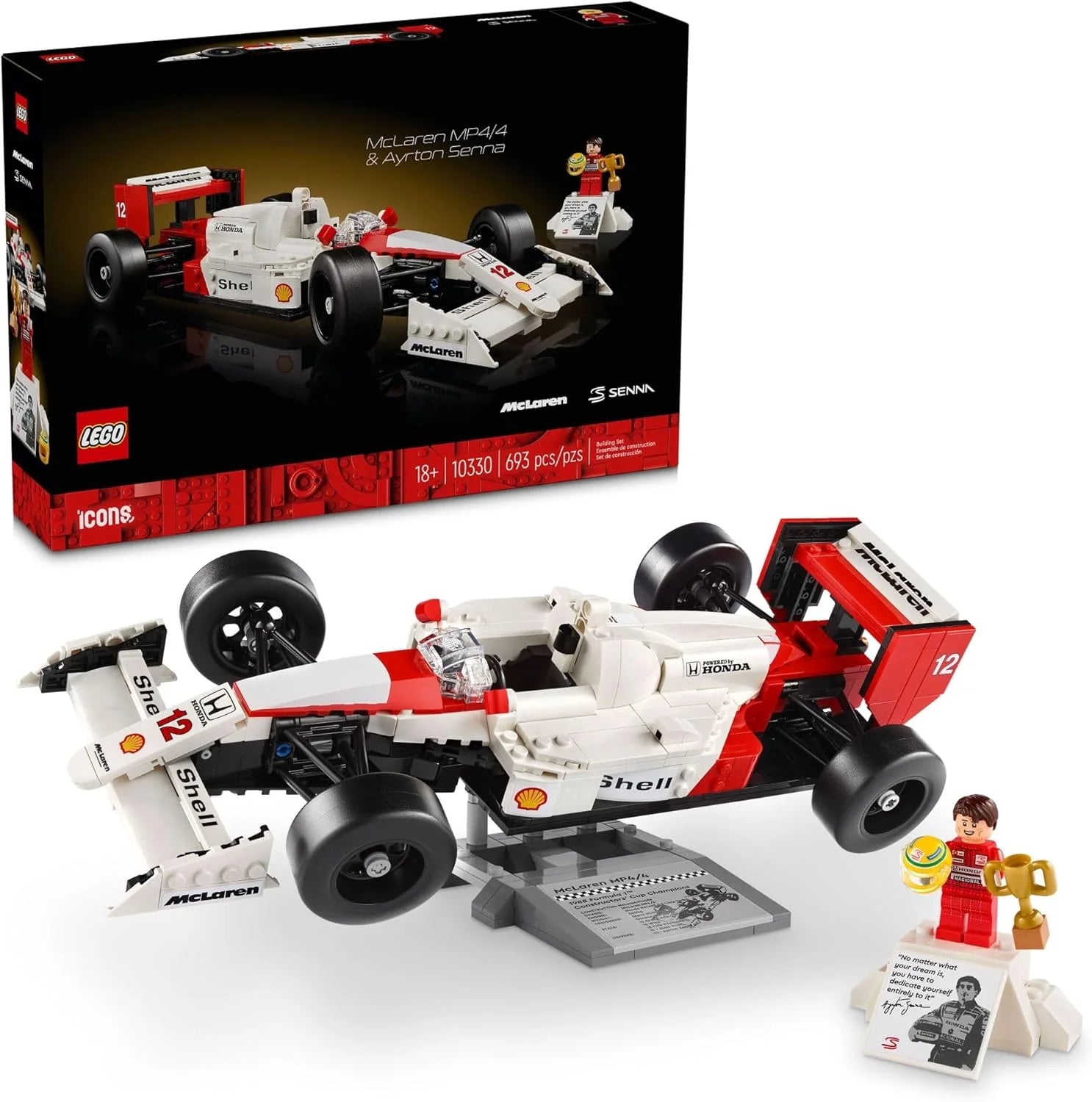 LEGO Icons McLaren MP4/4  Ayrton Senna F1 McLaren byggbart bilset för vuxna från 18 år födelsedagspresent 10330