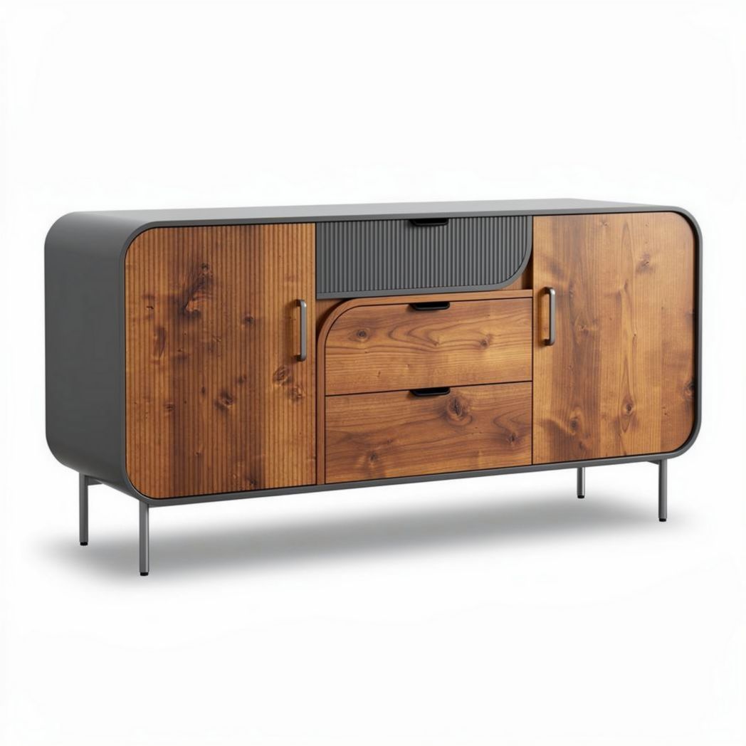Szafka RTV z drewna i metalu w kolorze brązowym i czarnym 120 x 40 x 75cm