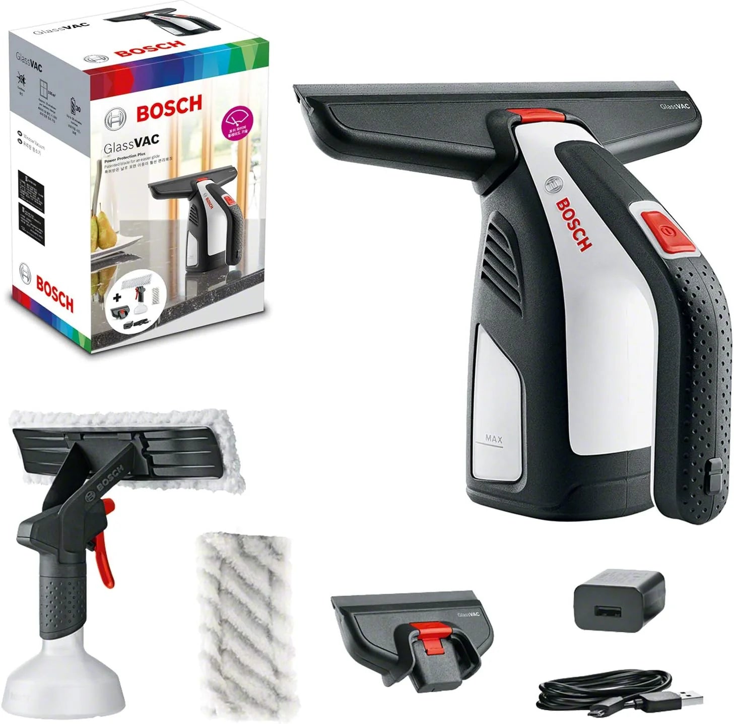 Bosch sladdlös fönsterdammsugare GlassVAC (för fönster, kakel, speglar och dusch, drifttid: ca 35 fönster, i kartongförpackning)(2-GlassVAC Premium Set)