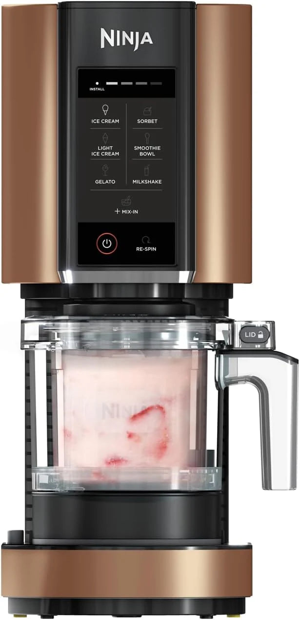 Ninja CREAMi glass- och fryst dessertmaskin med 3 behållare, 7 program för glass, gelato, sorbet, smoothie bowl, milkshakes och mer. Tillaga 1,4 liters glass, svart och koppar, NC300EUCP.(Copper / Black/CREAMi)