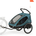 hauck Fahrradanhänger  Kinderwagen Dryk Duo Plus mit Federung, für 2 Kinder (6-48 Monate), inkl. Deichsel, Buggyrad, Fahne und LED Licht, Faltbar, Höhenverstellbar, XL Kofferaum (Dark Green)(Ocean Green/Dryk Duo)