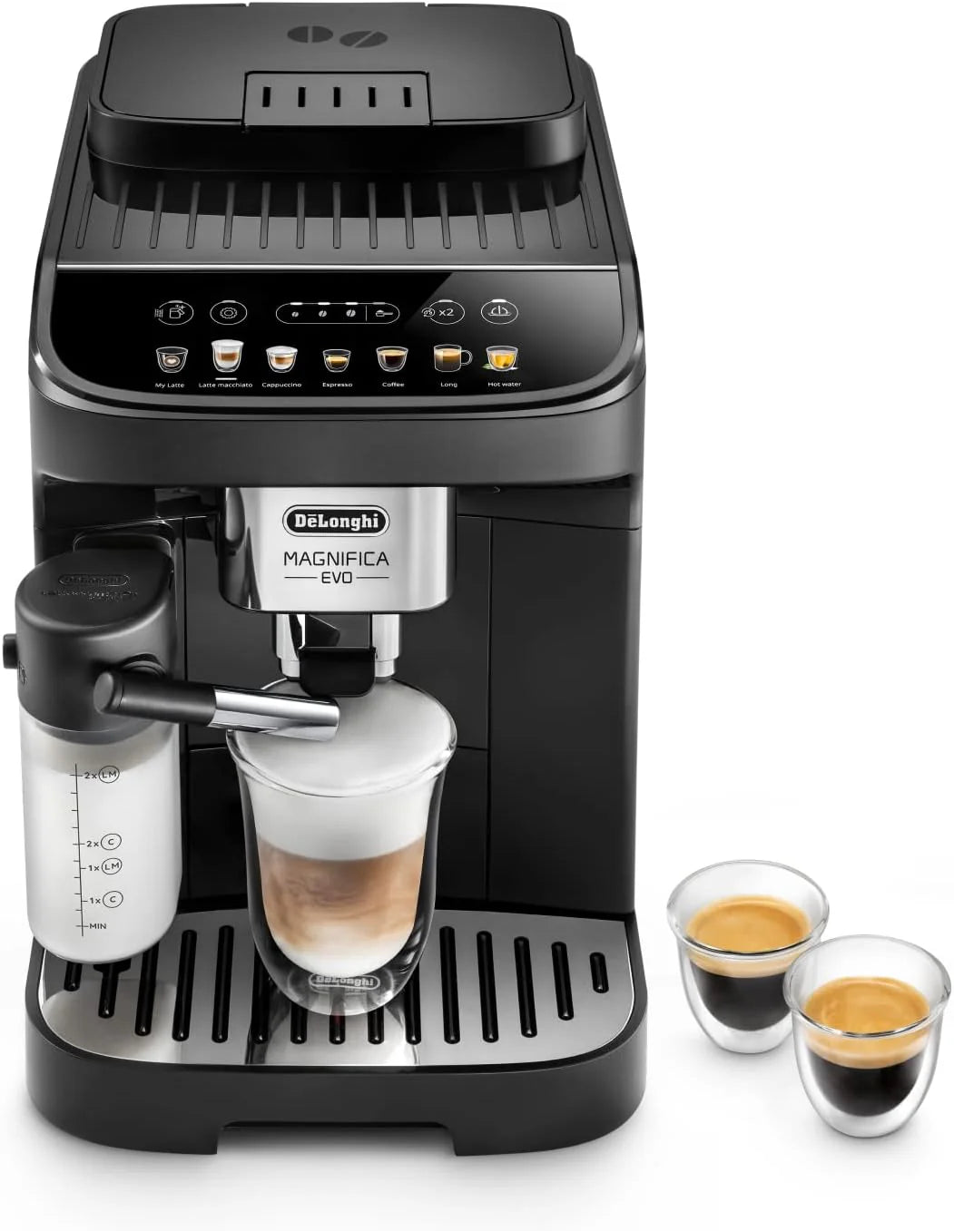 De'Longhi Magnifica Evo ECAM 292.81.B Kaffeevollautomat mit LatteCrema Milchsystem, 7 Direktwahltasten für Cappuccino, Espresso und weitere Kaffeespezialitten, 2-Tassen-Funktion, Schwarz(7 Getrnke - Modell 2021)