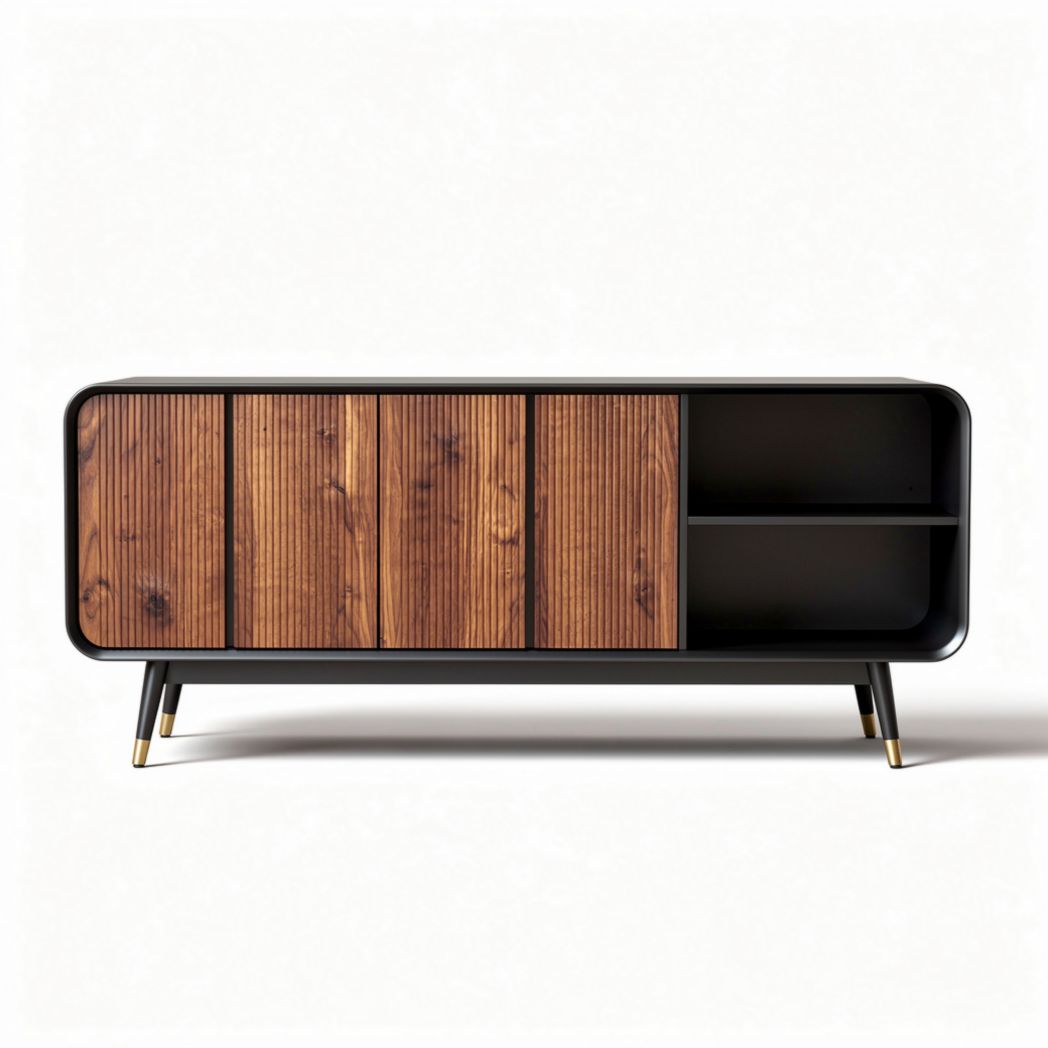 Szafka rtv z drewna akacjowego i metalu czarna 120 x 40 x 50cm
