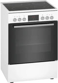 Bosch HKR39C250 Serie 4 Elektro-Standherd, 60 cm breit, EcoClean Direct Reinigungshilfe, 3D Heißluft Backen auf 3 Ebenen, LED-Display-Steuerung, erweiterbare Kochzone für großes Kochgeschirr(Weiß/Serie 4)