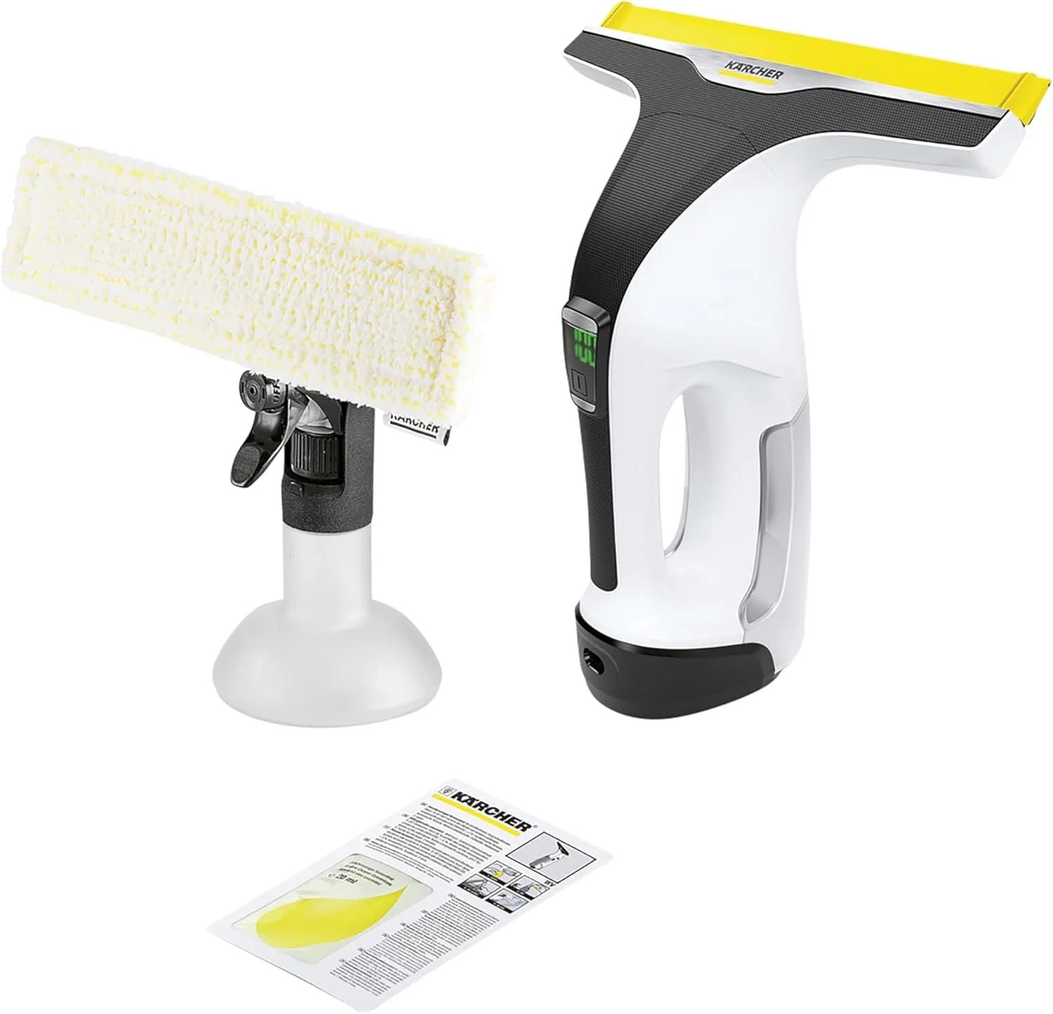 Kärcher WV 7 Signature Line batteridriven fönsterputsare, batteritid: 100 min, LED-laddningsindikator, 2 sugmunstycken, sprayflaska med 2 mikrofiberdukar, smutsskrapa, 20 ml fönsterputsare(WV 6 White)