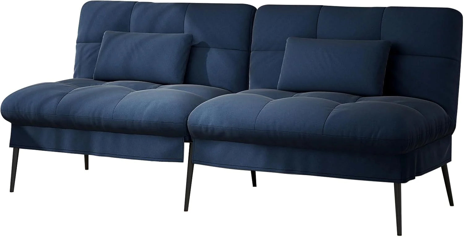 COMHOMA Bäddsoffa Bäddsoffa med sovfunktion Överdrag Futon Hopfällbar soffa, Bäddsoffa Hörnbädd Gästsäng 3-sits bäddsoffa med justerbart ryggstöd Tillverkad av svart tyg(fabric/Blue)