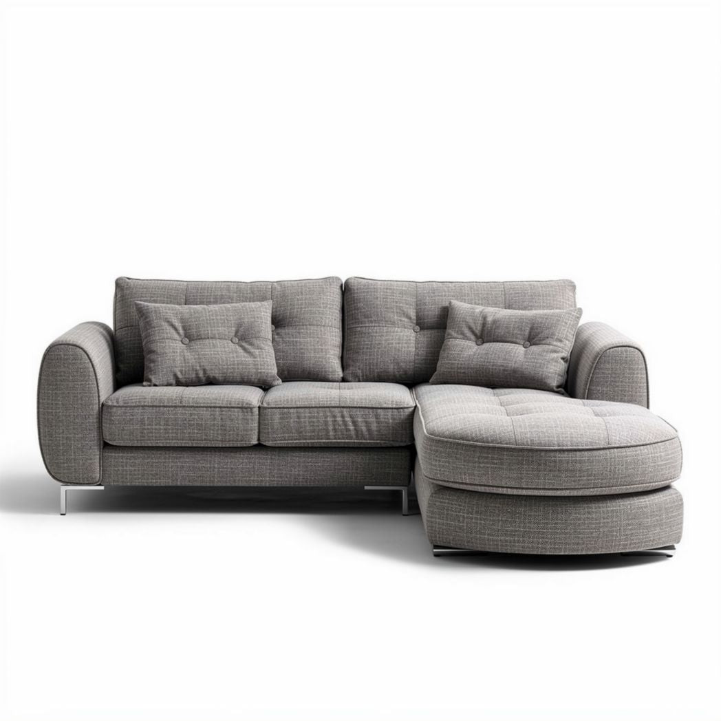 Sofa narożna w kolorze beżowym z tkaniny o wymiarach 200 x 90 x 85cm