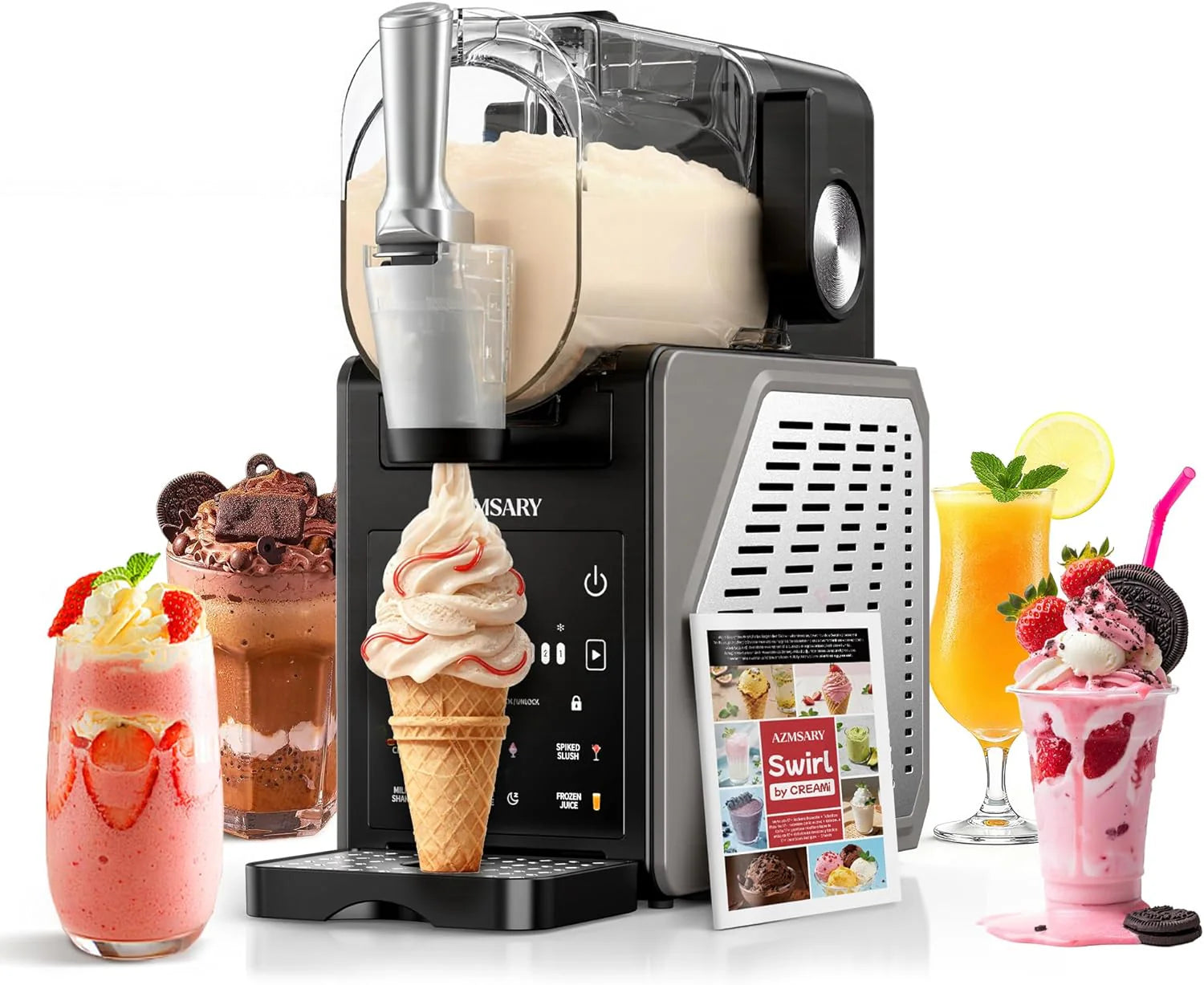 Slushmaskin - Enkel användning med en knapptryckning 2,5L slushmaskin, ingen is behövs, med LED-display, 6 automatiska program för margaritas, frappés, milkshakes, enkel användning med en knapptryckning(blackone)
