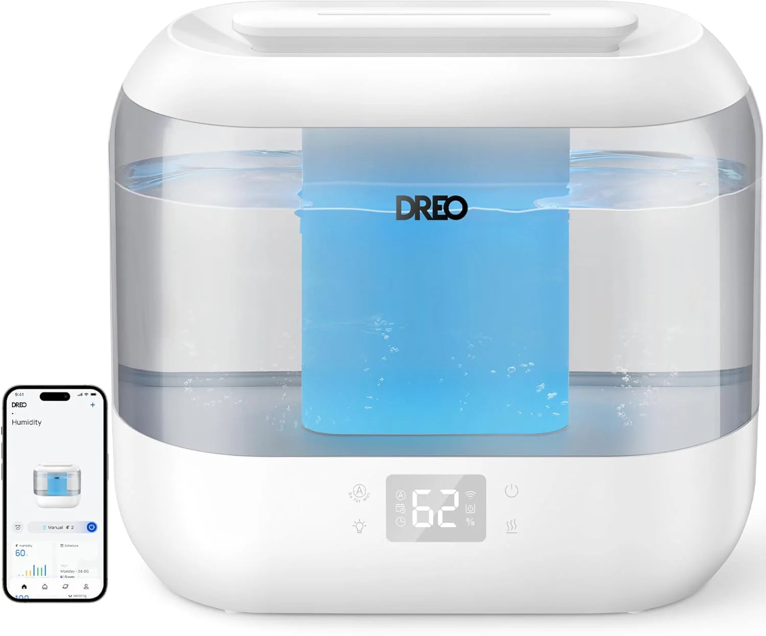 Dreo Smart Luftfuktare för Sovrum, 4L Cool Mist Luftfuktare för Hemmabarn, Fuktighetssensor, Autoläge, 32H Senaste, Oljediffusor, 28dB Tyst Ultraljudsluftfuktare för Stora Rum inomhus, Fungerar med(all grey/Standard)
