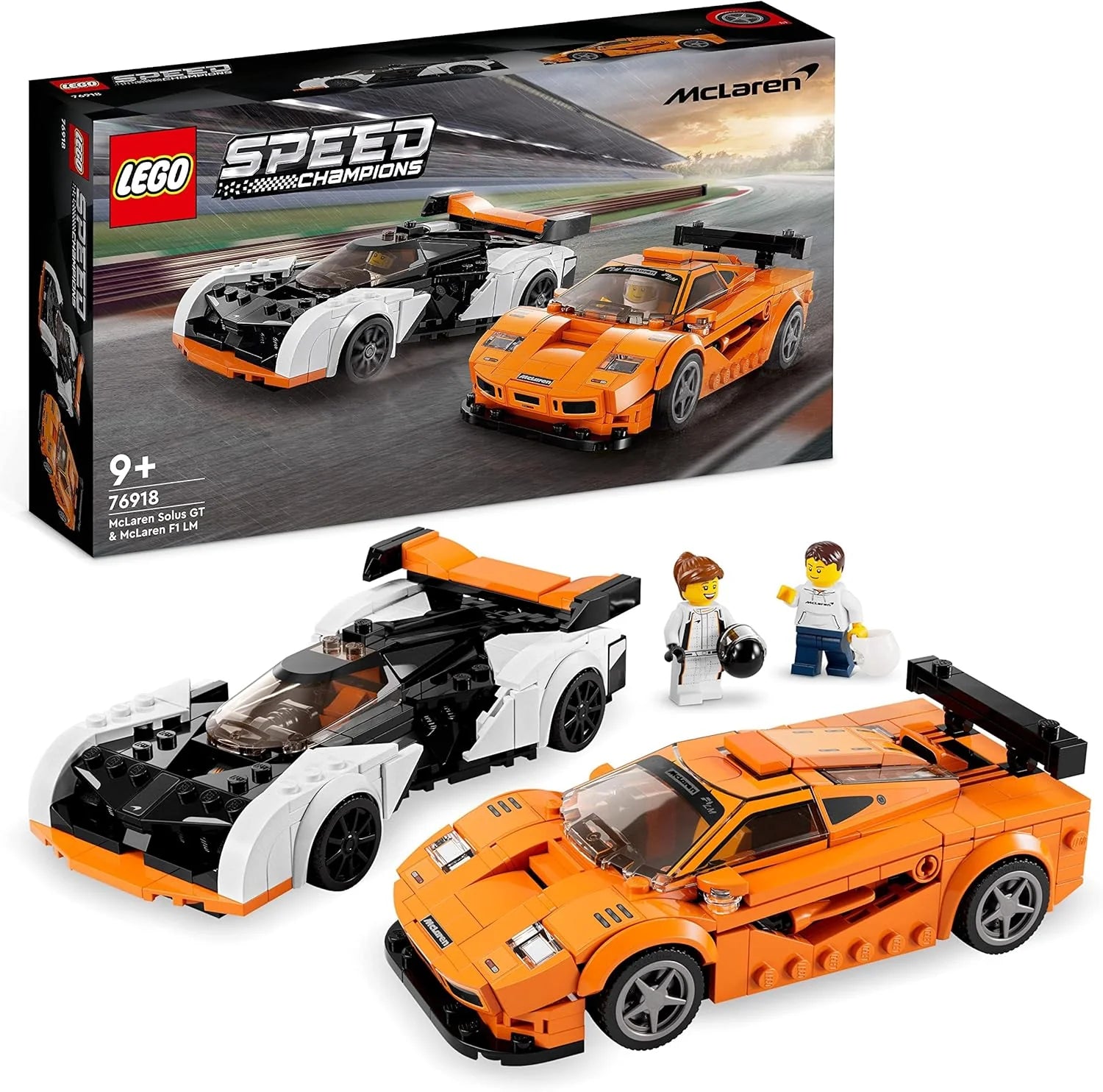 LEGO Speed Champions McLaren Solus GT  McLaren F1 LM Byggsats för bilfans, Autentisk modellbyggsats med två bilmodeller, Leksaksbil med minifigur, Racerbil, Presentidé från 9 år 76918