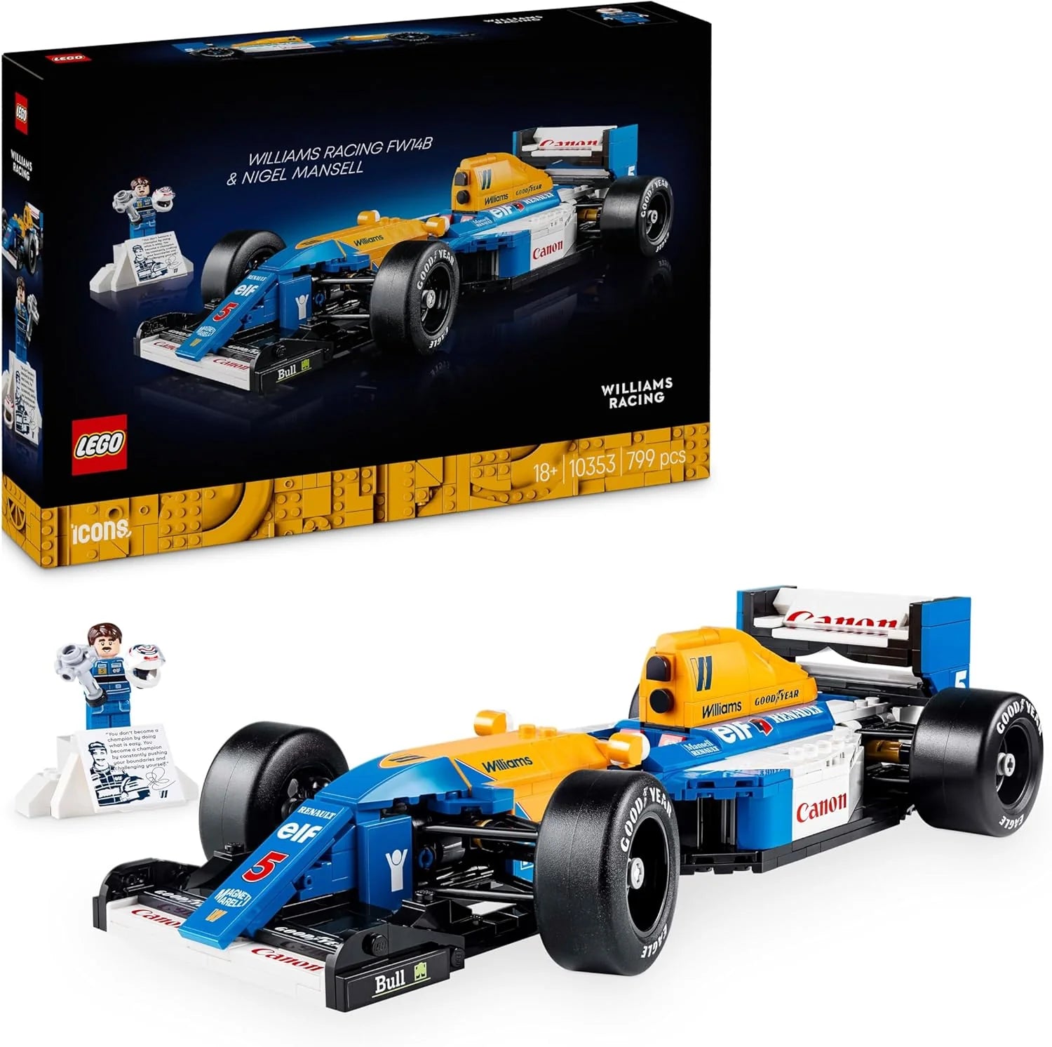 LEGO Icons Williams Racing FW14B  Nigel Mansell Hemmakontorsprydnad med F1-bilsmodellbyggsats för vuxna, julklapp eller racerbilspresent till motorsportfans 10353