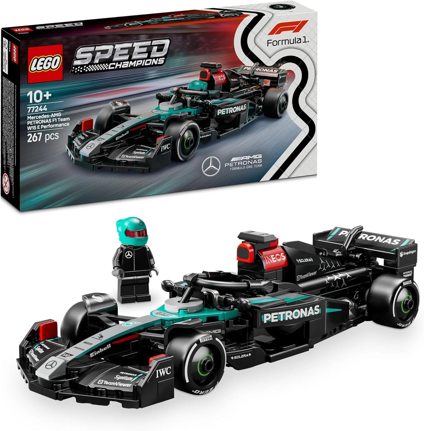 LEGO Speed Champions McLaren F1 Team MCL38 Racerbilsfordonset, Byggsats med exklusiv bilmodell för barn, Körset med 1 minifigur, Lekset och Formel 1-samlarpresent för pojkar och barn(Mercedes-AMG F1 W15 Race Car 77244)