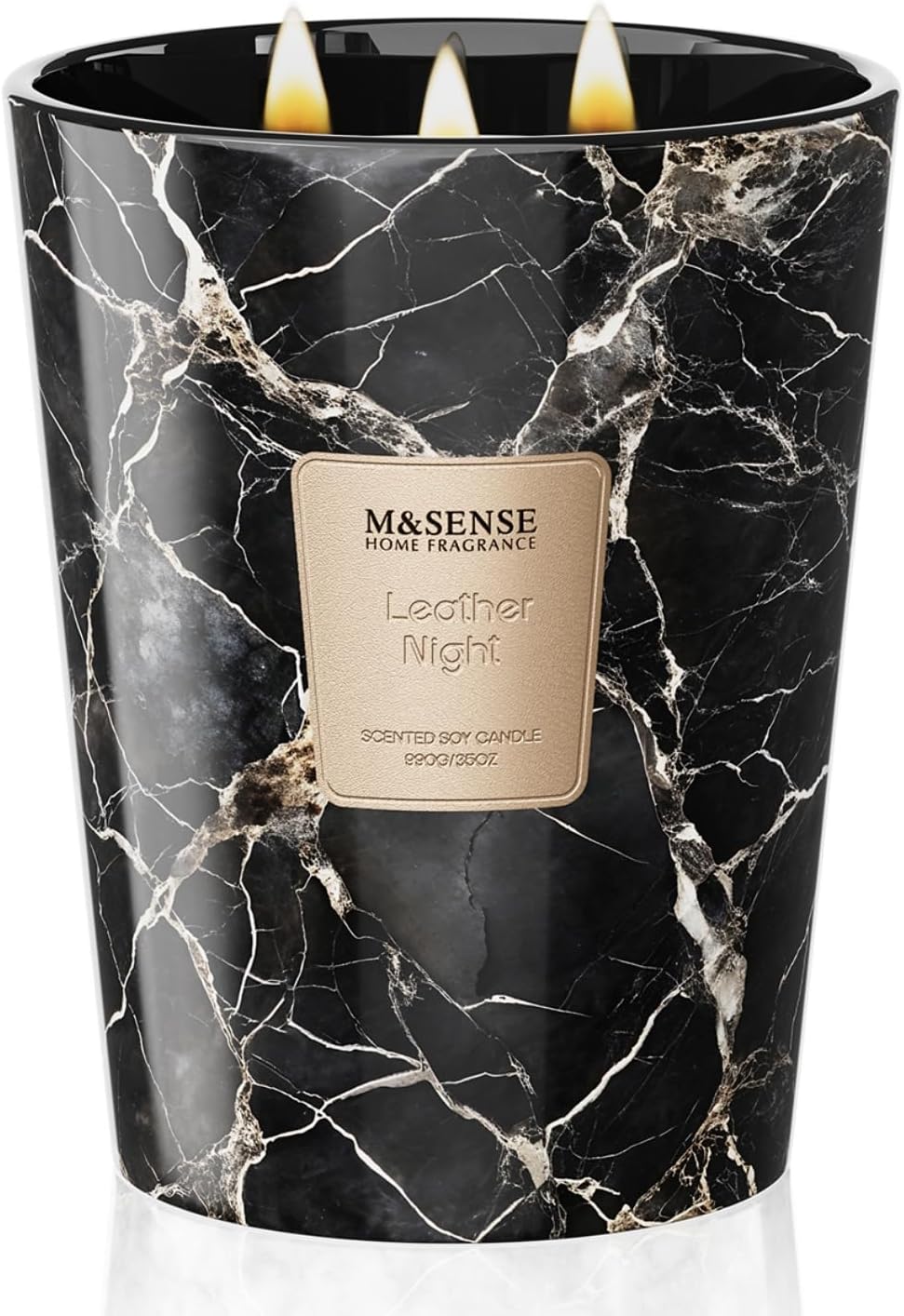 MSENSE Lädernatt Sojadoftljus | 35oz Modern Marmorburk | Timmars Brinntid för Hemdoftande Storstorlek(leather night/Großer Krug)