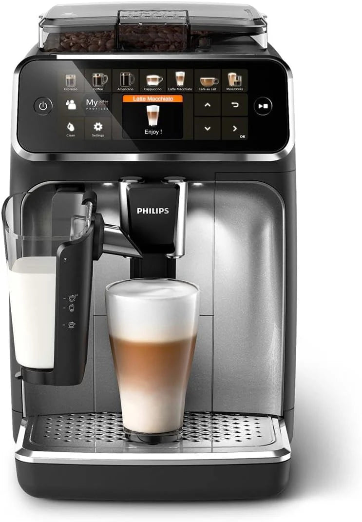 Philips 2200 Series Espresso Machine - Coffee Machine with 12-Step Grinder Setting, Touch Screen, Automatic Descaling, My Coffee Choice and Milk Frother for Cappuccino (EP2220/10)(matte black/4 coffee drinks/Silent Brew technology)
