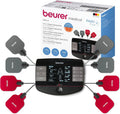 Beurer EM 59 Heat Digital TENS/EMS-apparat 4-i-1-stimuleringsapparat för smärtbehandling, muskelstimulering, massage och värmebehandling med 4 elektroder och batteri(TENS/EMS unit with 8 electrodes + heating function)
