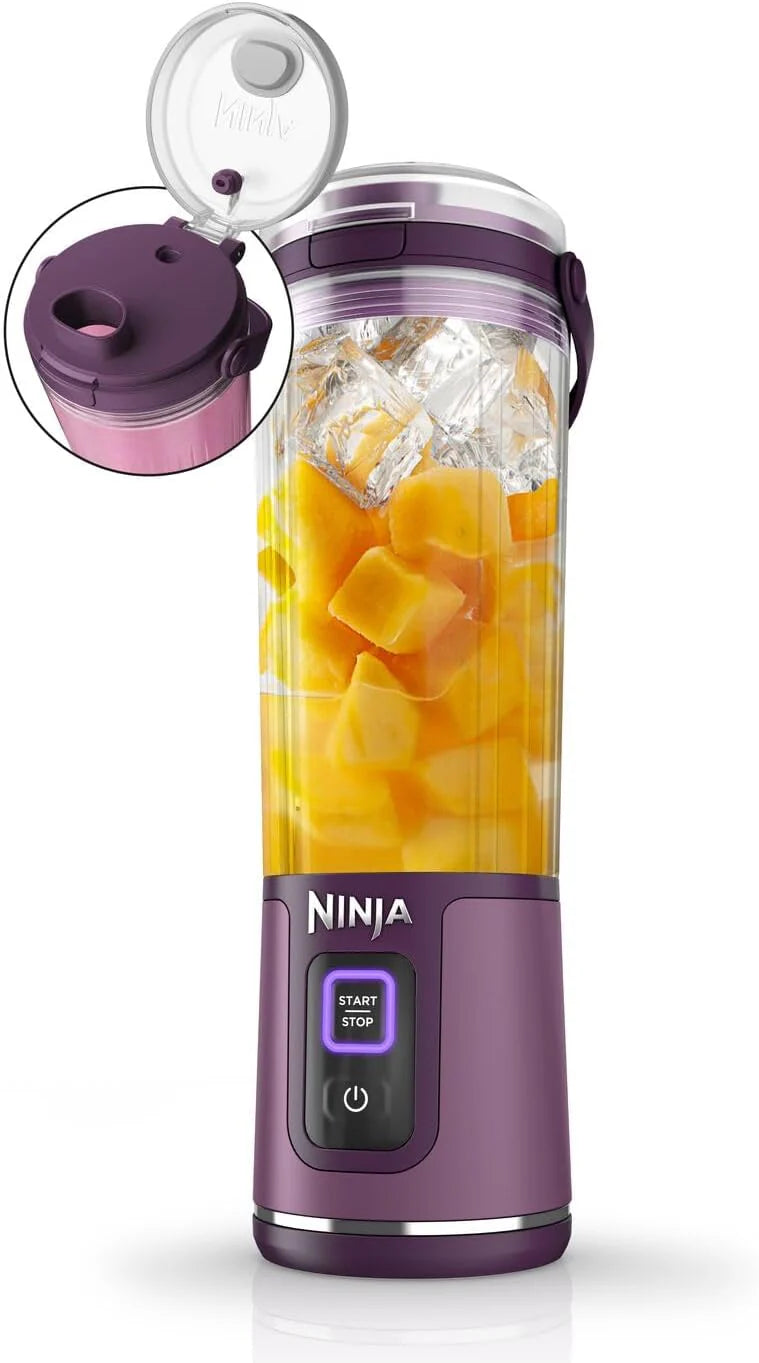 Ninja Blast bärbar mixer, 530 ml, läckagesäkert lock och pip, kraftfull sladdlös minimixer, laddningsbar, smoothies, proteinshakes, mixar is och fryst frukt, denimblå, BC151EUNV(purple)
