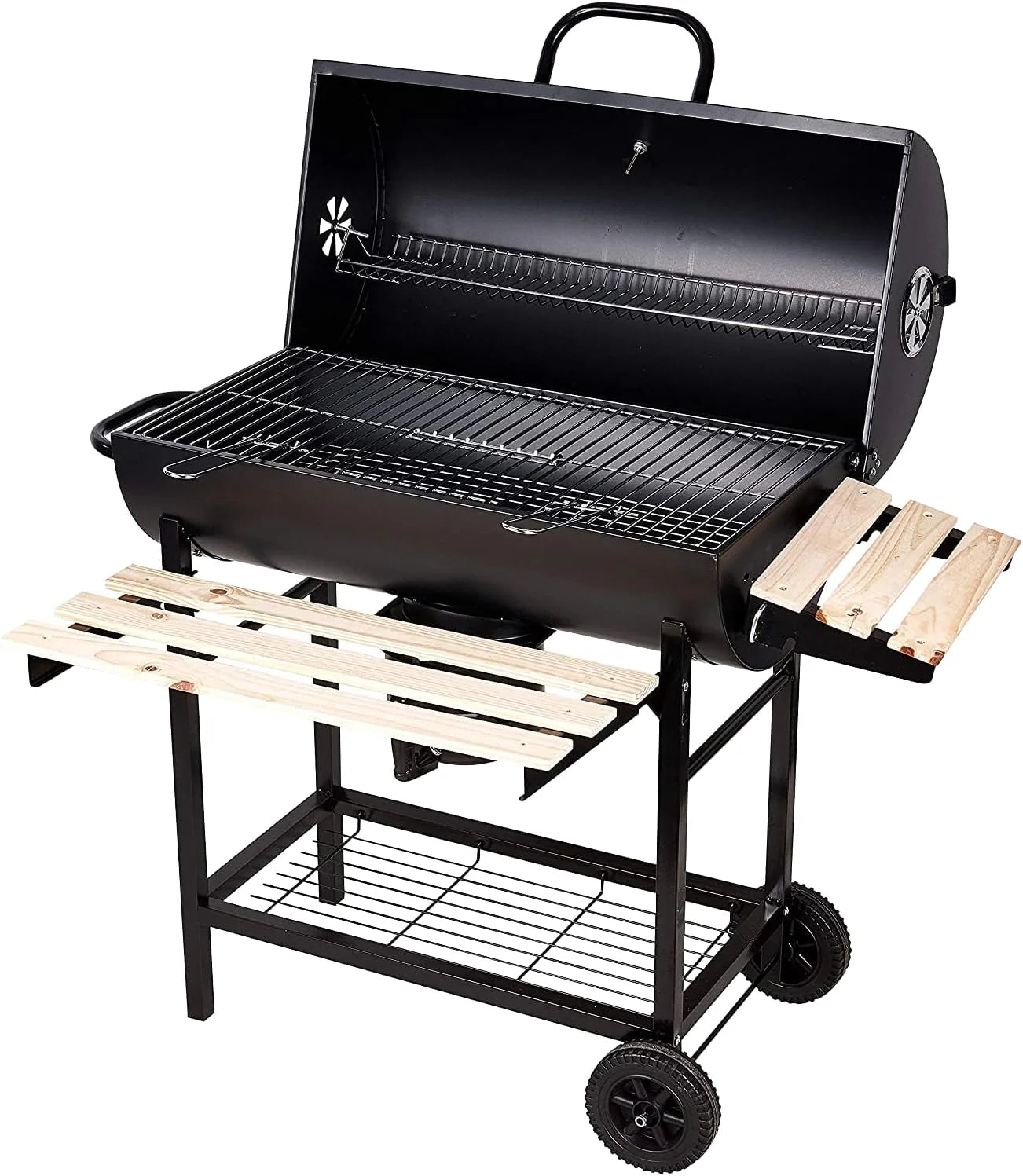 Grillvagn med kolgrill, grill, kolgrill med hjul, antracitgrill, grillugn inkl. integrerad termometer och ventilationsreglage, trädgårdsgrill, grillyta: 70 x 38,5 cm(bbq trolley)